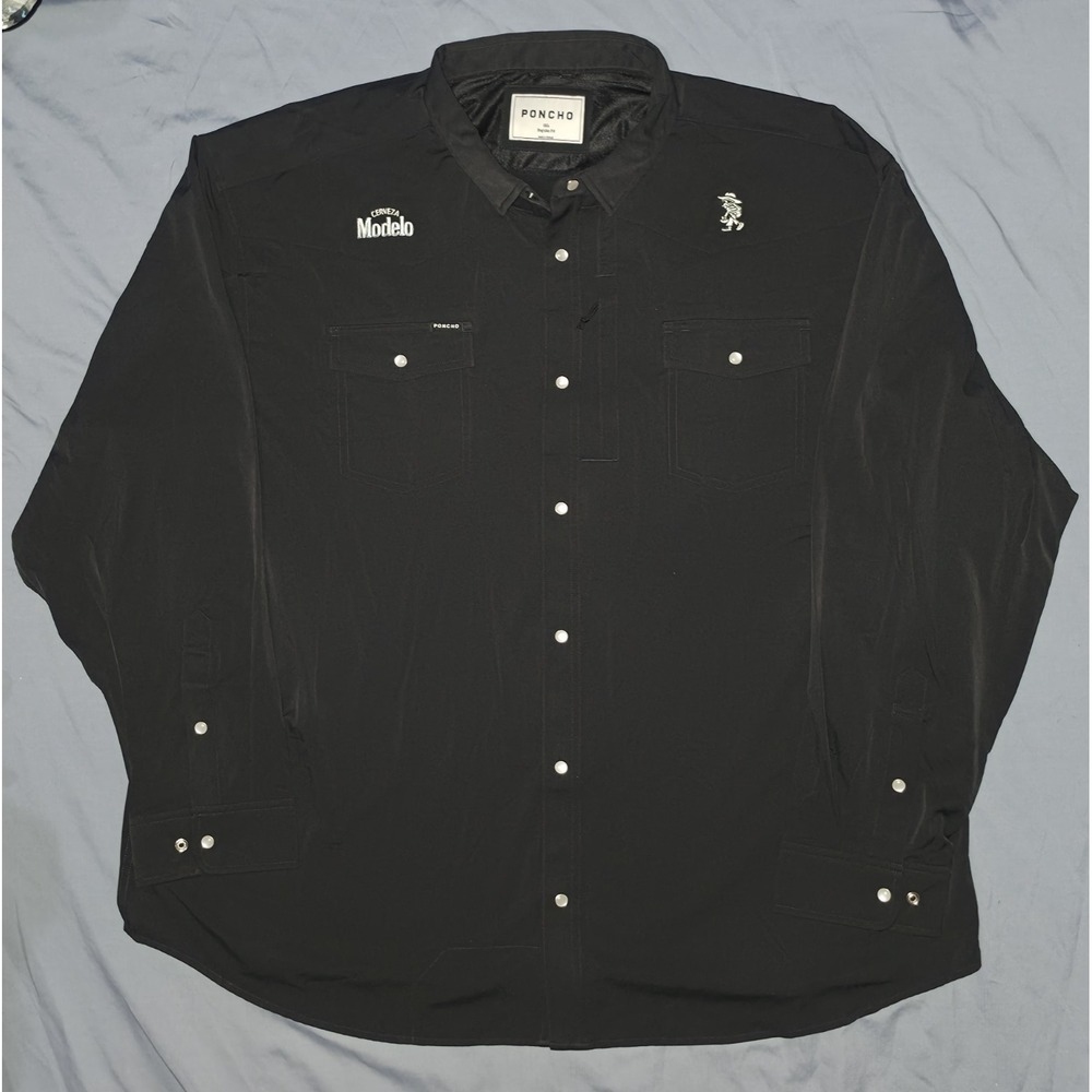 Poncho Outdoors Western Shirt Mens 3XL Black Pearl Snap Long Sleeve Vented Patch